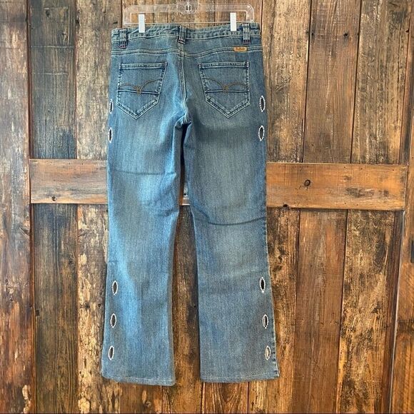 Buffalo Jeans Sz 29 Blue Kimmie Rhinestone Side Sexy Cut-Out HandPainted Jeans - Picture 9 of 11